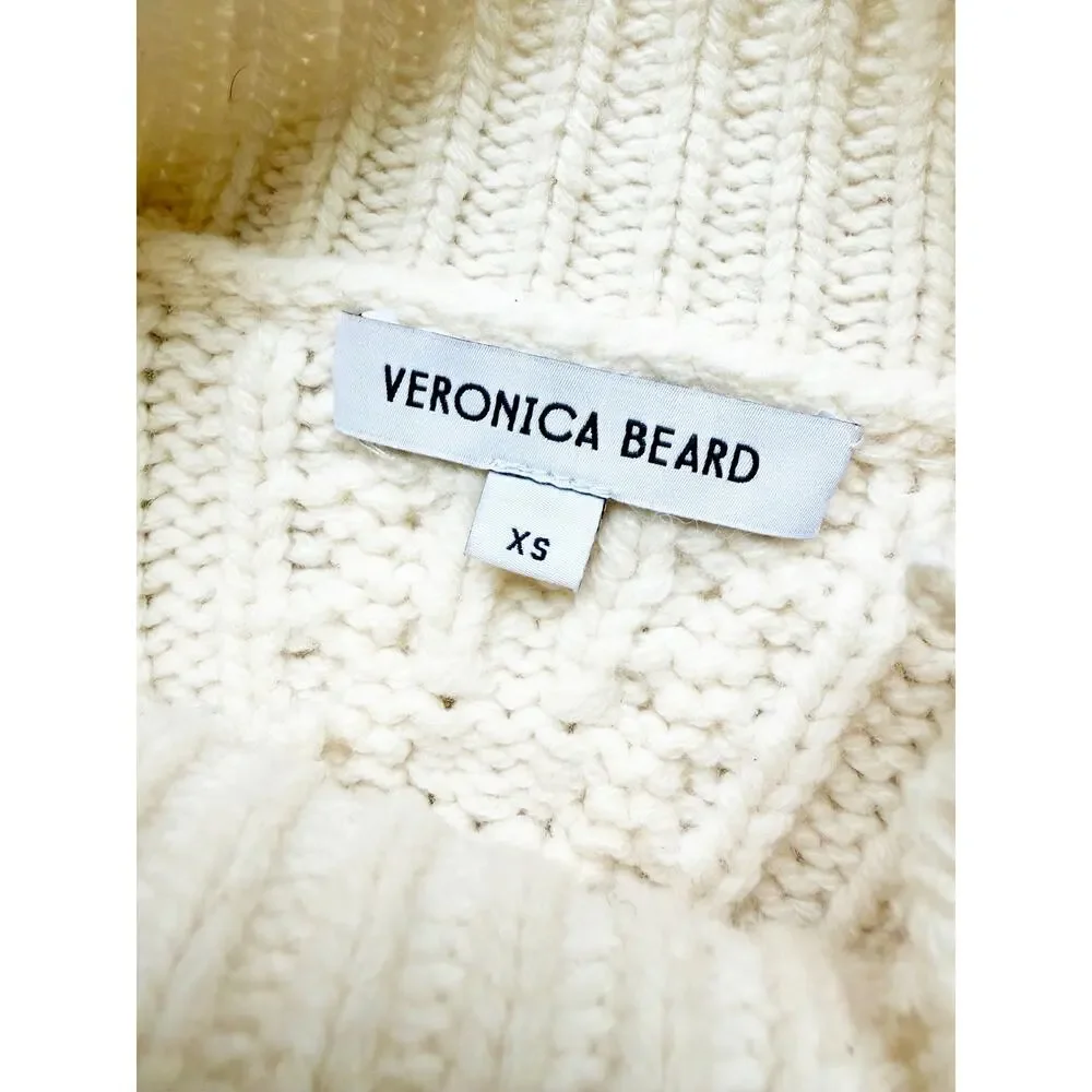 Veronica Beard Holton Wool Cable Knit Vest Sleeveless Turtleneck Sweater Ivory